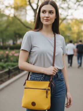 Yellow Dooney & Bourke Crossbody Bag with Brown Trim - Women's Shoulder Purse